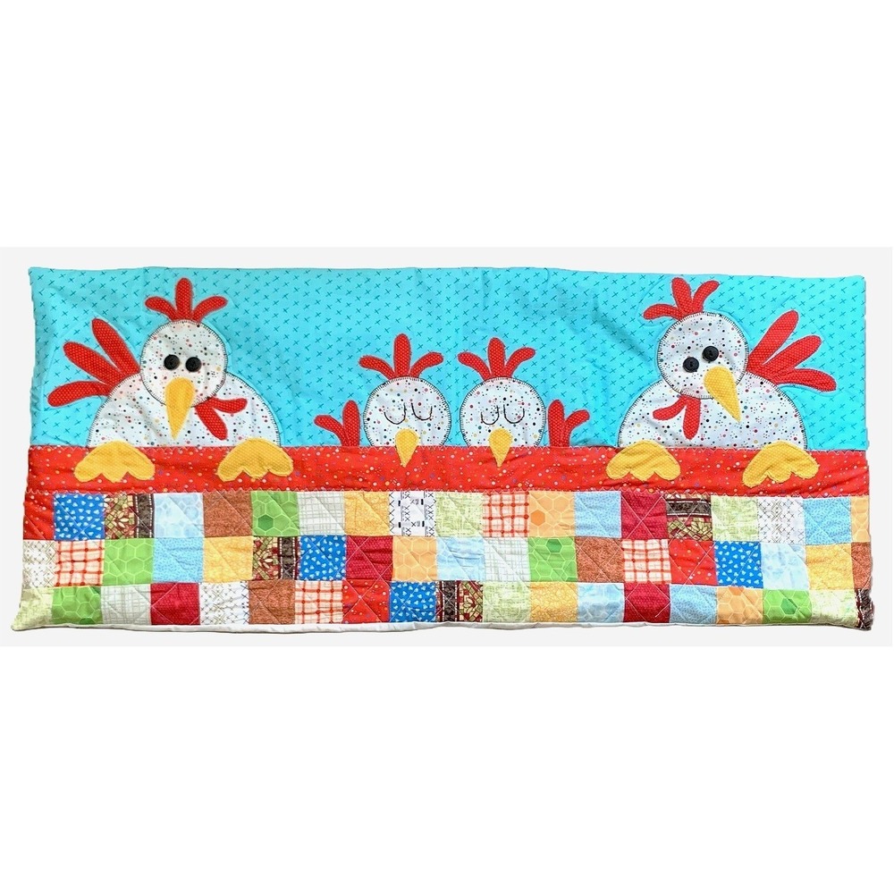 36" Bolster, Body Pillow Cover Calico Chickens Appliqued of Cotton Quilt Fabrics